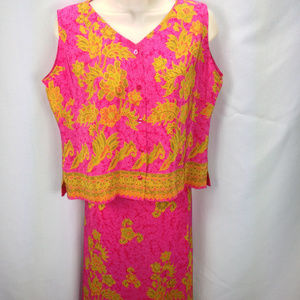 🌺 2 Piece Silk Top & Skirt 10 Tropical Sleeveless
